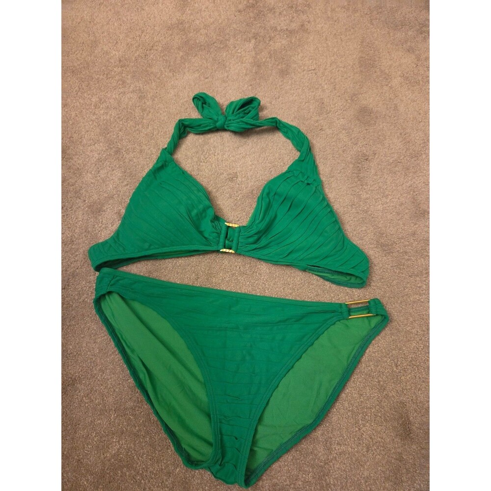 Lauren Ralph Lauren Green Ruched Halter Bikini Two-Piece Swimsuit Size 12